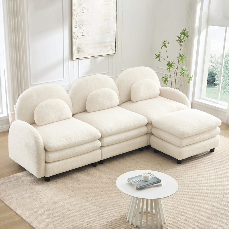 Canapé 3 places Teddy, L 98,2 po, Ourson blanc et beige