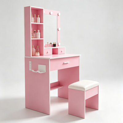 Coiffeuse compacte avec miroir DEL et support pour sèche-cheveux
