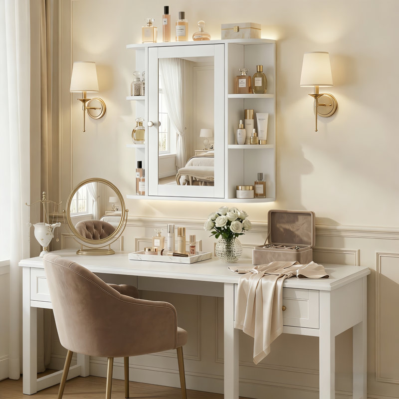 Armoire à pharmacie peu encombrante avec miroir, tablettes modernes en MDF pour le rangement dans la salle de bain