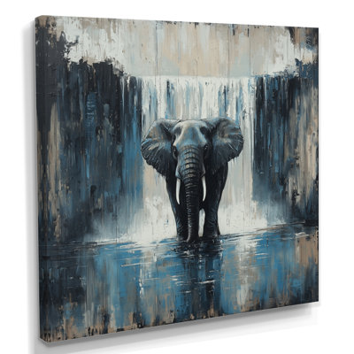 Halloway, éléphant monochrome et la chute d'eau I - éléphant, art mural