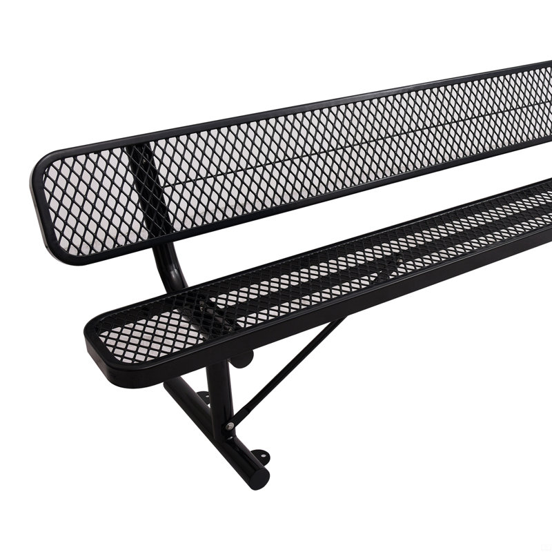 Banc d'extérieur en acier avec dossier, Noir, H 32,5 po x l 96 po x P 23,2 po