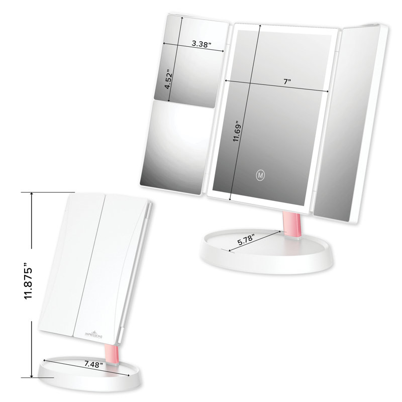 Infinity Trifold LED Makeup Mirror with 2x and 3x Magnification, Adjustable Mirror, Cordless Use