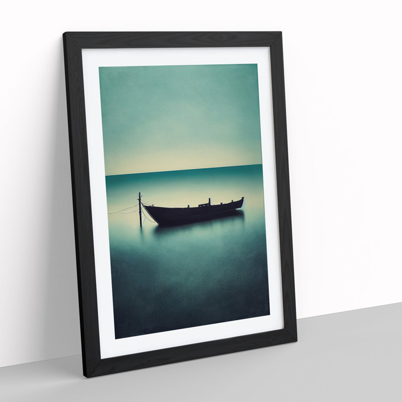 Docked Boat - Single Picture Frame Print, 64cm H x 46cm W x 2cm D, Black