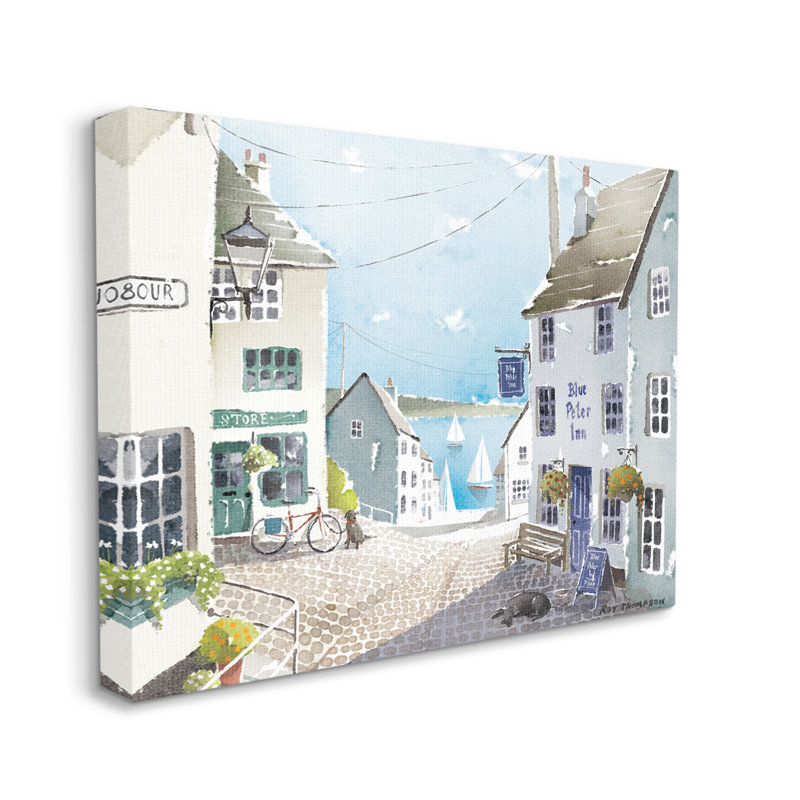 Art mural sur toile flottant, "Coastal Town Seaport", par Roy Thompson, H 24 po x l 30 po x P 1,5 po, Toile tendue