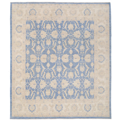 Tapis 3 pi 1 po x 9 pi 4 laine noué la main one-of-kind-oushak bleu/ivoire Vegetable Dye