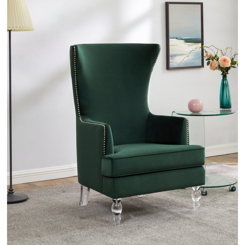 Bree 73.914Cm Wide Velvet Wingback Chair, Forest Green Velvet