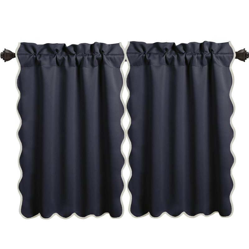 Scalloped Edge Kitchen Curtain 2 Panel Set,Scalloped Trim Drape Panel, Blackout Thermal Insulated, Decorative Drapes For Kitchen, Cabinet, Basement,Touring Car