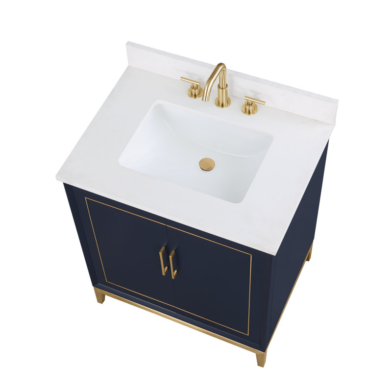 Gracie 30'' W Single Vanity, Pacific Blue, Satin Brass, White Quartz