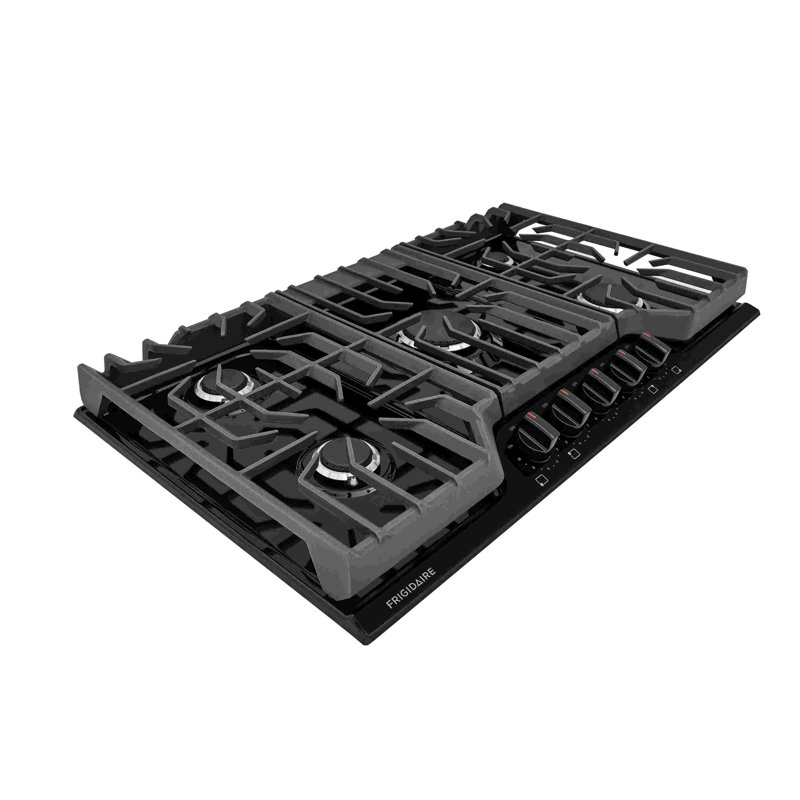 36" Black Gas Cooktop with 5 Burners and Cast Iron Grates