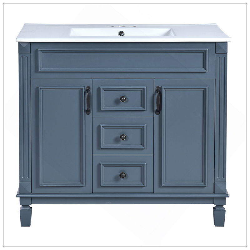 Meuble-lavabo moderne 36 po avec lavabo supérieur, meuble-lavabo moderne avec 2 portes à fermeture douce et 2 tiroirs, meuble-lavabo simple