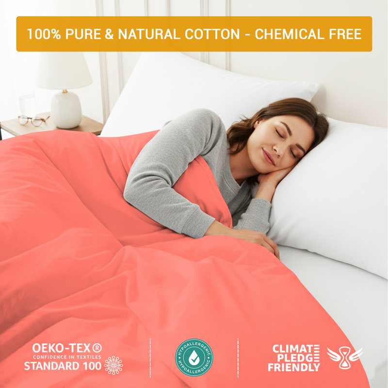 Cotton Solid Colour Duvet Cover Set with Pillow Shams Included, Single Duvet Cover + 1 Sham