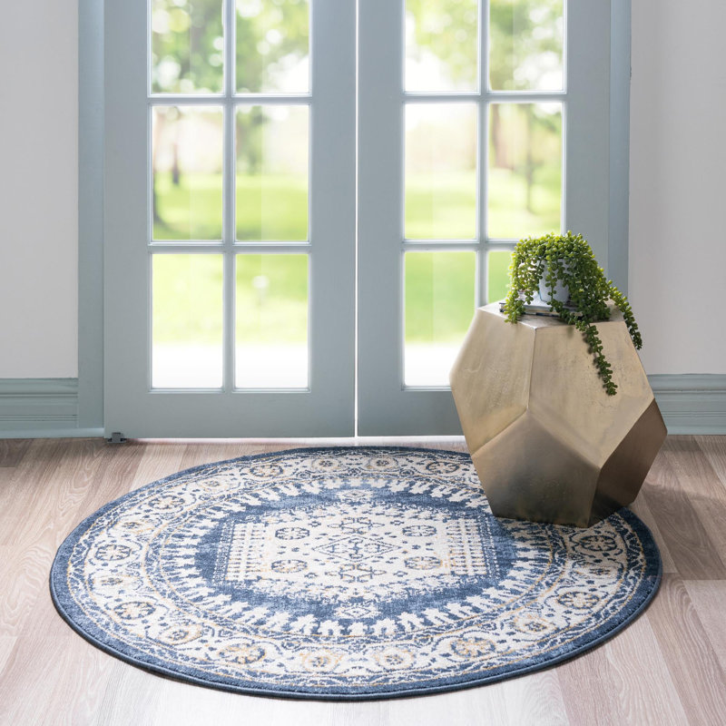 Vern Oriental Area Rug, Round 4'1", Blue