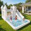 Château gonflable blanc 13,7 pi avec glissade, fosse à balles et souffleur, château gonflable en tissu Oxford pour enfants, jeux d'intérieur et d'extérieur