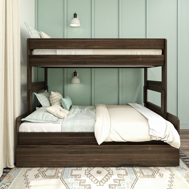 Decimus Kids Twin Over Full Bunk Bed with Trundle, Barnwood Brown