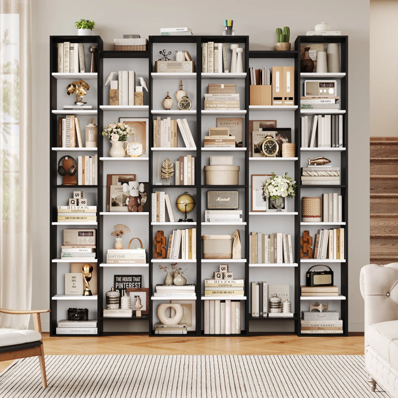 📖✨ 2-Pack 8-Tier Bookcase Set, 21-Cube Storage Bookshelves Unit With Adjustable & Removable Shelves, Black/White
