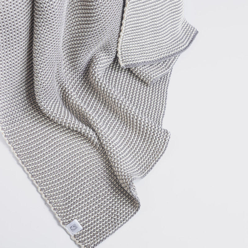 Gray Knitted Cotton Machine Washable Throw Blanket