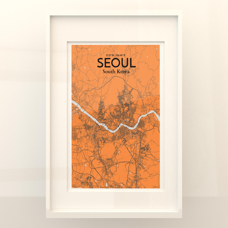 Seoul City Map In Orange - No Frame Print, 36cm H x 24cm W x 0.05cm D