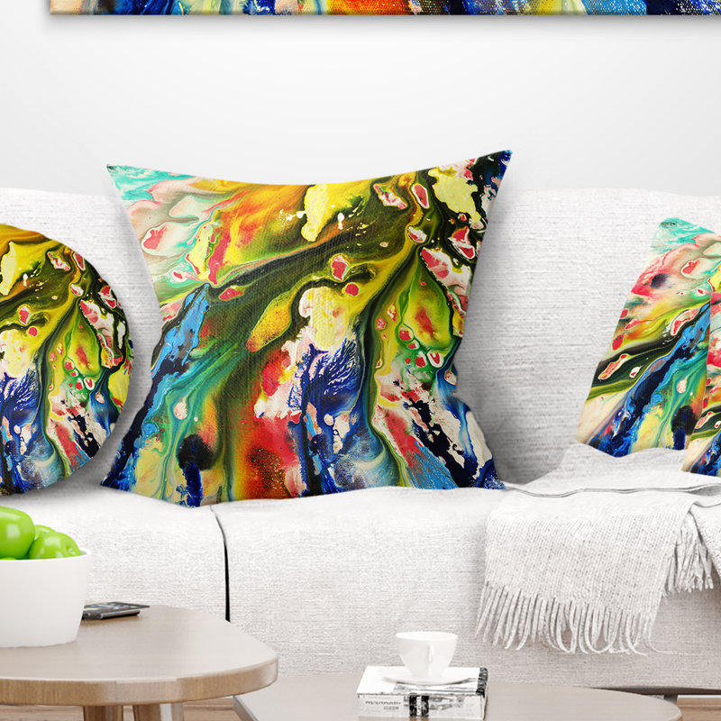 Mélange de couleurs à l'huile - oreiller imprimé abstrait, 16 po x 1 po, Carré