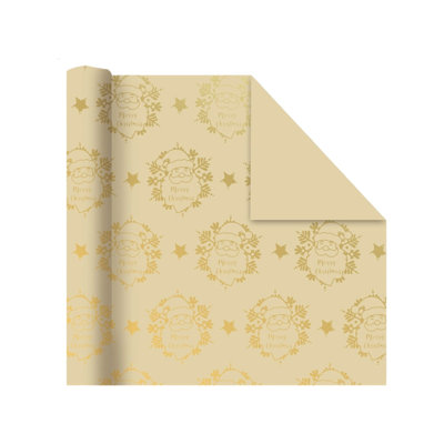 Christmas Decorations Christmas Wrapping Paper Gold Foil Kraft Gift Wrap Holiday Packaging Paper with Santa Snowflake Gift Print for Christmas Presents