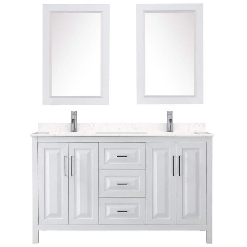 Daria 72" Double Bathroom Vanity Set with Mirror, White, Polished Chrome, 60"