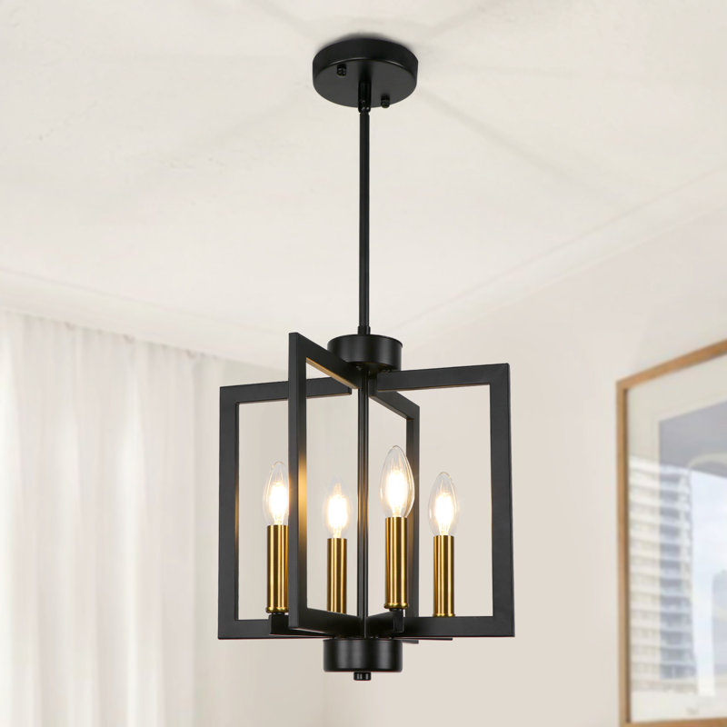 Kandras 4 - Light Dimmable Square / Rectangle Chandelier, Black/Gold