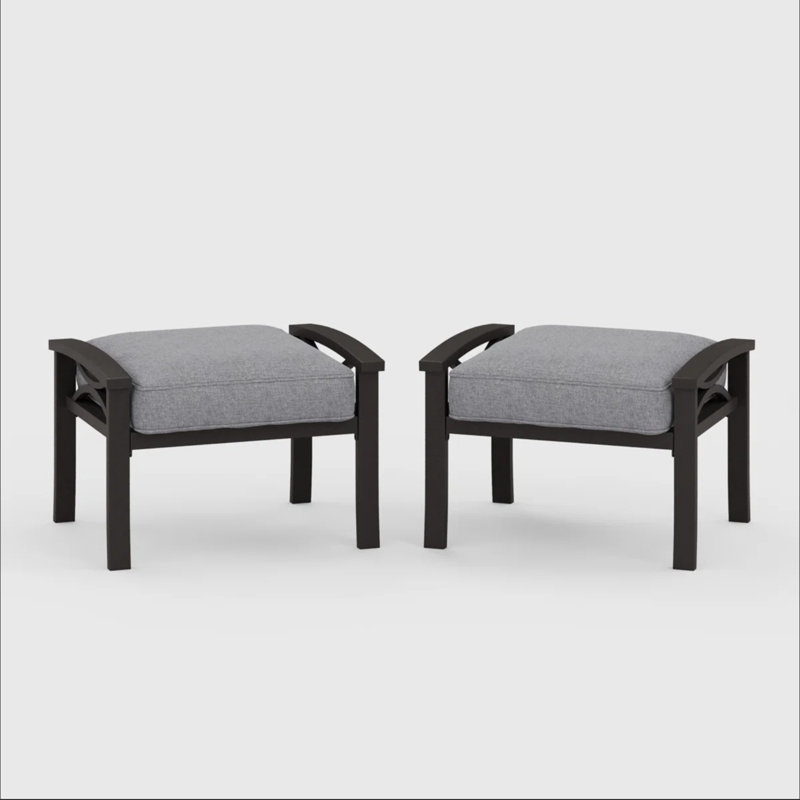 Set of 2 26" Modern Outdoor Ottomans with Cushions, Gray