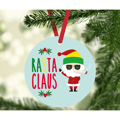 Ornement de Noël rond en métal Funny cannabis, Rasta Claus
