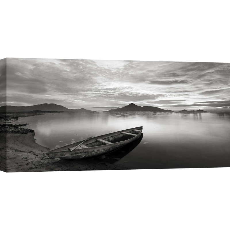 Sunset on a Lake, Scotland (B&W) 1 Piece Wrapped Canvas Wall Art, 35cm H x 70cm W x 4cm D