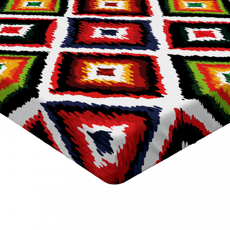 Twin Multicolor Microfiber Ikat Print Fitted Sheet