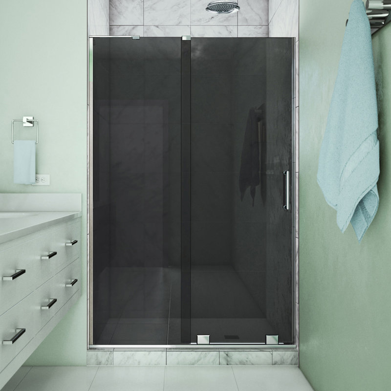 DreamLine Mirage-X 44 - l 48 po x H 72 po porte de douche coulissante sans cadre en chrome avec verre gris, Chrome chrome