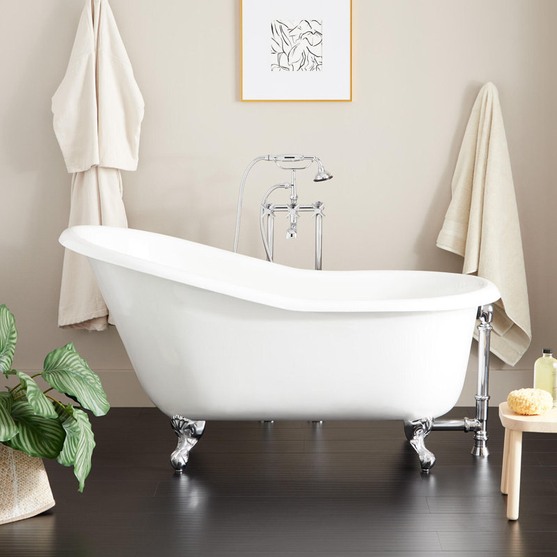 Erica 57" Clawfoot Soaking Cast Iron Bathtub, Chrome