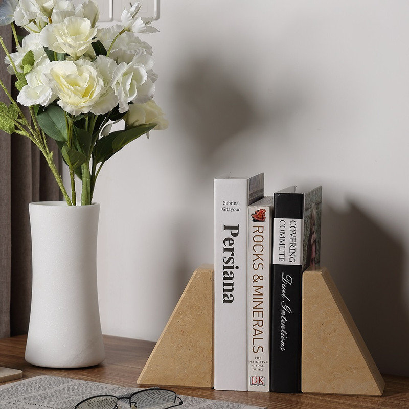 Serre-livres en marbre (ensemble de 2), Beige foncé, H 2,54 po x l 5,93 po x P 3,98 po