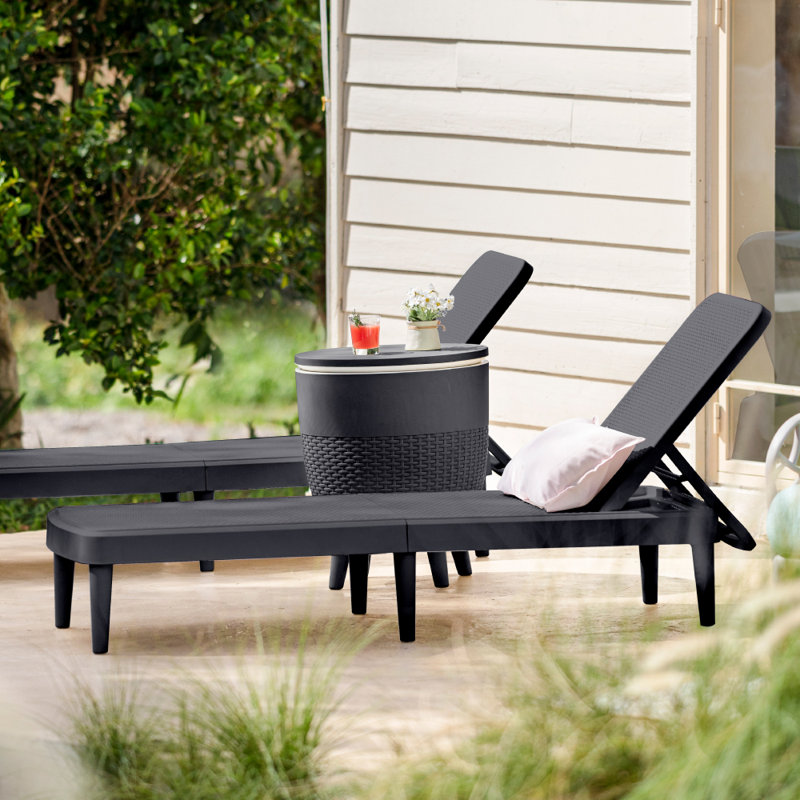 Tahiti Outdoor Chaise Lounge Set with Table, Black