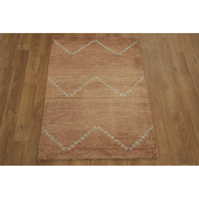 Élégant tapis à pois en zigzag dans des tons chauds terreux 2 x 3