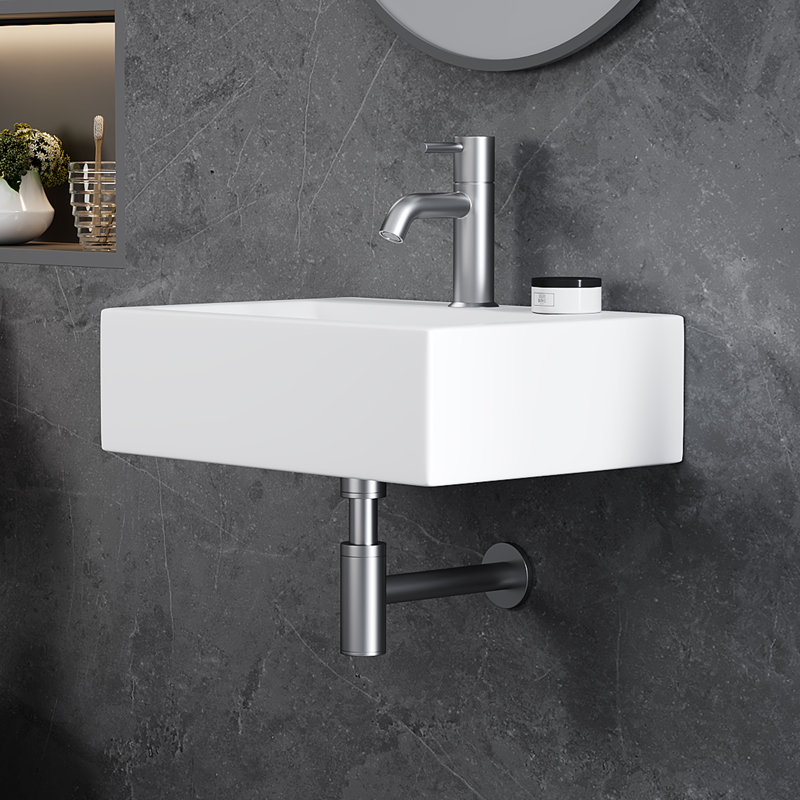 Turner 430mm x 310mm Rectangular Wall Hung Bathroom Sink Basin with Overflow