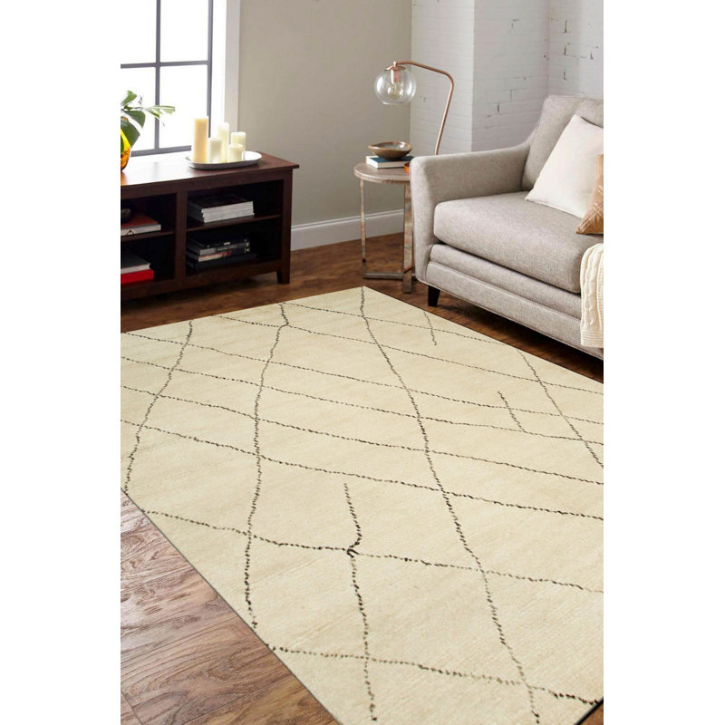 Tapis ivoire moderne en laine noué à la main, 8 pi x 10 pi