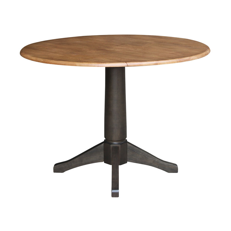 Sturges Extendable Round Unfinished Solid Wood Dining Table, Hickory/Washed Coal