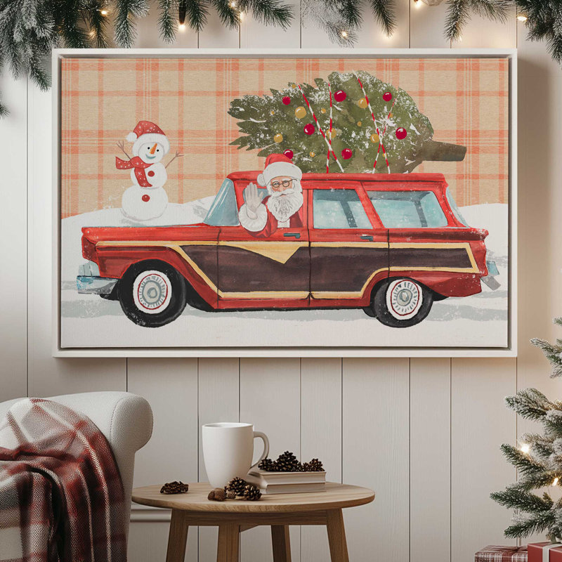 Imprimé wagon du Père Noël, H 24,75 po x l 36,75 po x P 1,75 po, Cadre blanc