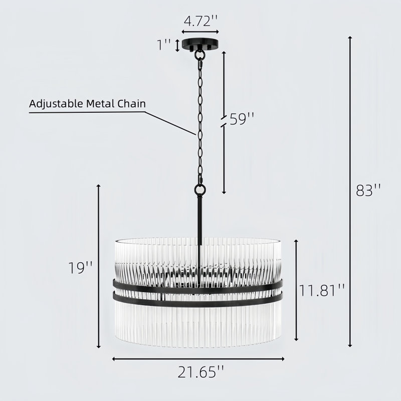 Kumar 6 - Light Dimmable Drum Chandelier, Black