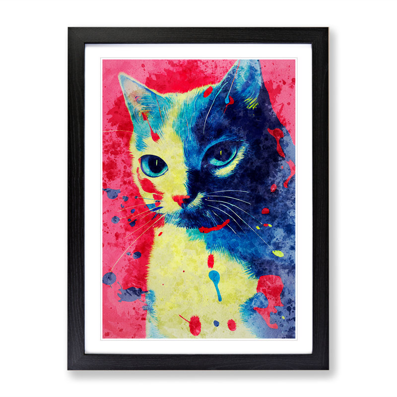 Catt Paint Splash No.3 - Wall Art, Black Framed, 66cm H x 48cm W x 2cm D, White