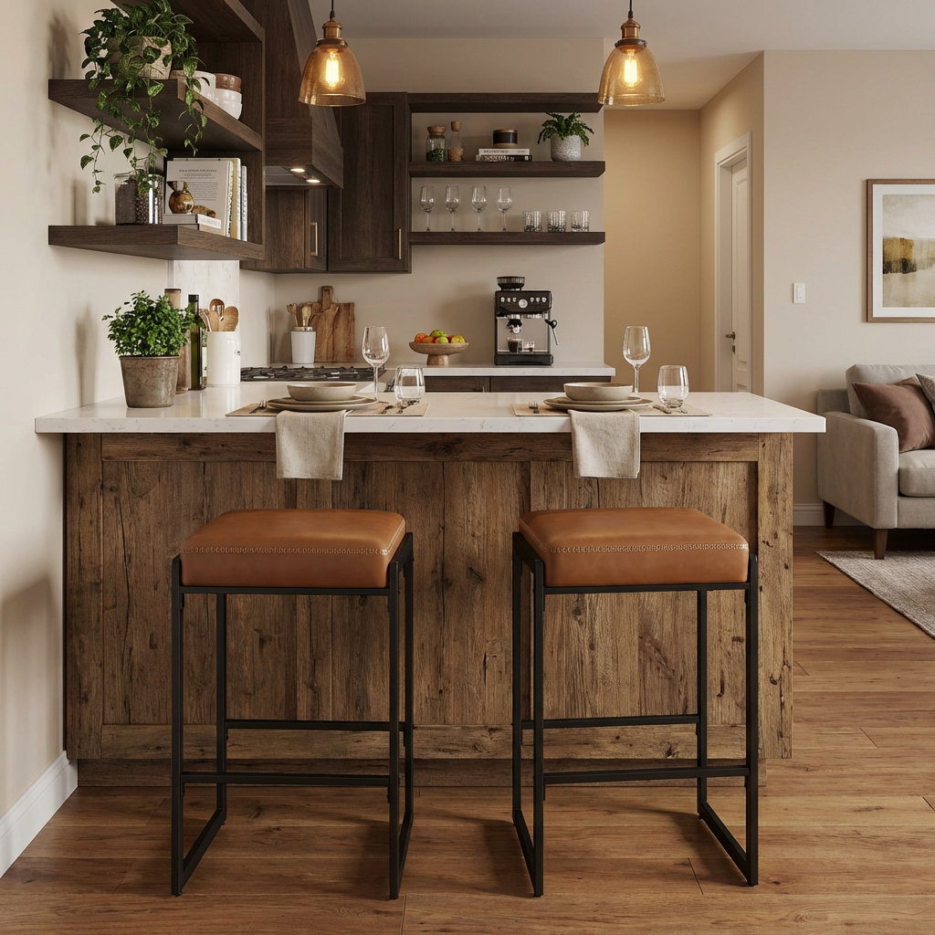 Counter Height Bar Stools, Synthetic Leather with Stitching (Set of 2) 17 Stories 