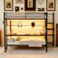 Lit superposé double au-dessus d'un lit double avec bureau intégré et éclairage à DEL - conception loft peu encombrante pour enfants et adolescents, structure robuste, assemblage facile, parfait pour les chambres à coucher et les dortoirs NOIR-592815318