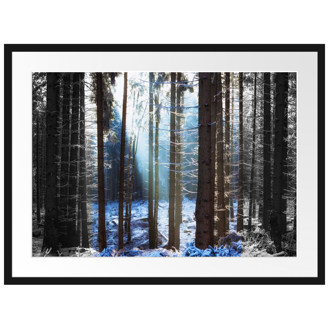 Gerahmtes Poster Sonne Winterwald