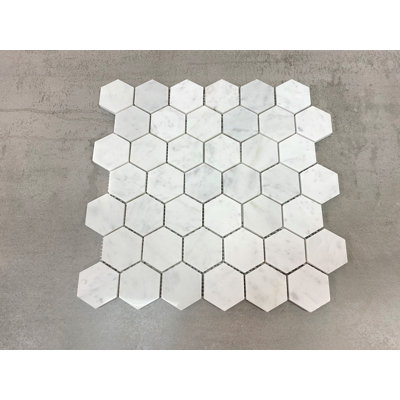 Carrara White 2" Hexagon Marble Mosaic Tile – Polished Honeycomb Wall & Floor Tile