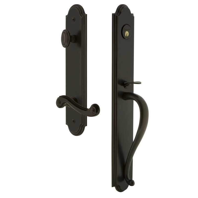 Ensemble de poignées fictives complètes une pièce Arc avec poignée en S et levier Newport Arc, Bronze intemporel, À droite