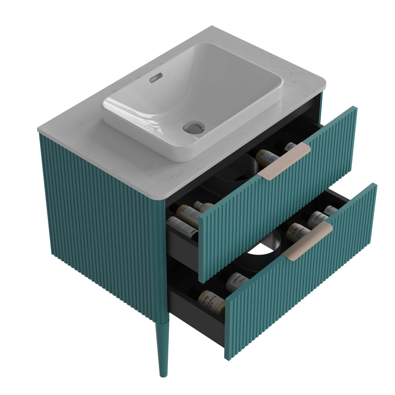 Meuble-lavabo polyvalent avec lavabo en céramique et rangement spacieux, Turquoise