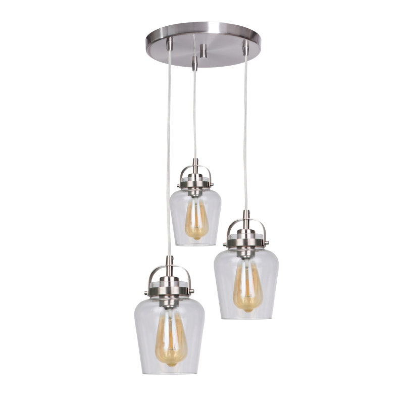 Luminaire suspendu en pot à 3 lumières Tribble, Nickel poli brossé