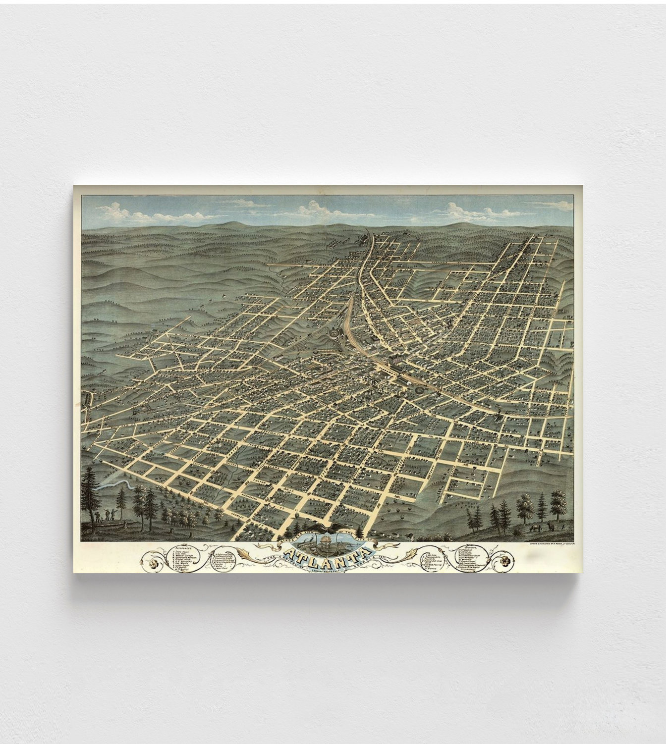 WeFrameArt Atlanta Georgia 1871 - Atlanta Georgia 1871%2C Antique Atlanta Georgia Map%2C Birds Eye Atlanta Poster%2C United States Wall Art%2C Rustic Map Of Atlanta GA Wall Decor 