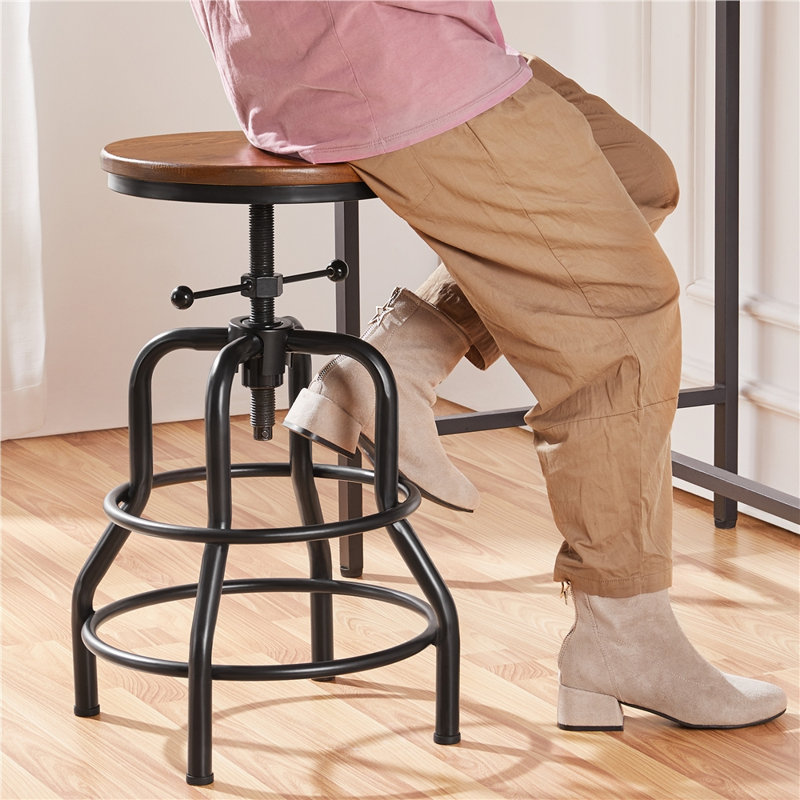 Tabouret à hauteur réglable en bois massif, Brun