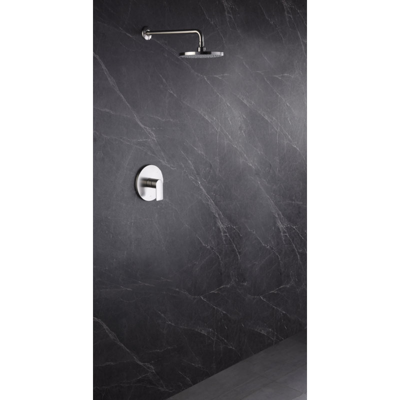 Wedge Collection Shower Trim Only: 8" Round Shower Head, Single Handle Set & Rough-in Valve Included - Brushed Nickel